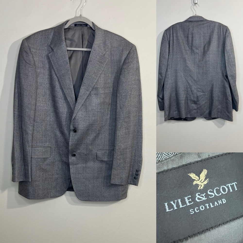 Lyle & Scott‎ mens blazer sport coat suit jacket 44R gray pinstripe 100% silk